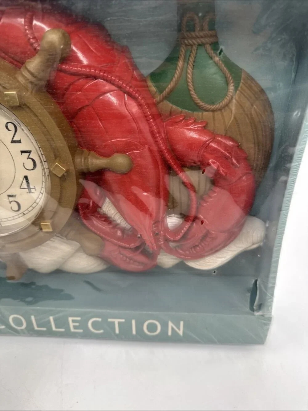 Vintage Lobster Seafood Ship Captains Wheel Kitchen Clock Nautical Retro NEW